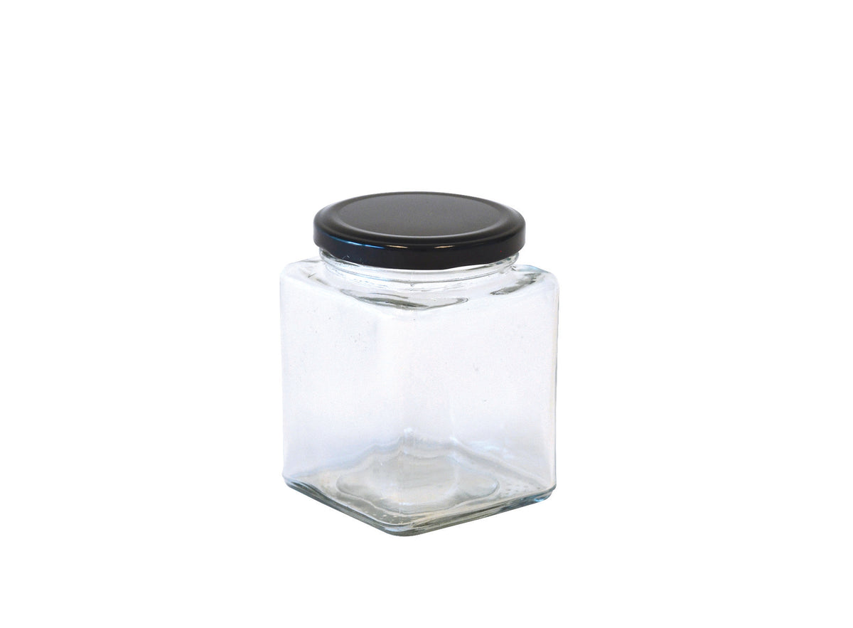500g (380ml) Clear Square Glass Jar &amp; Black Lid