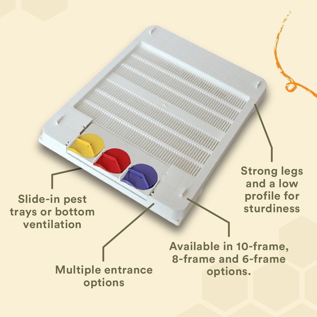 Bee Hive - Varroa Bottom Board - Ventilated with Triple Disc - 8 Frame Hive Doctor Base