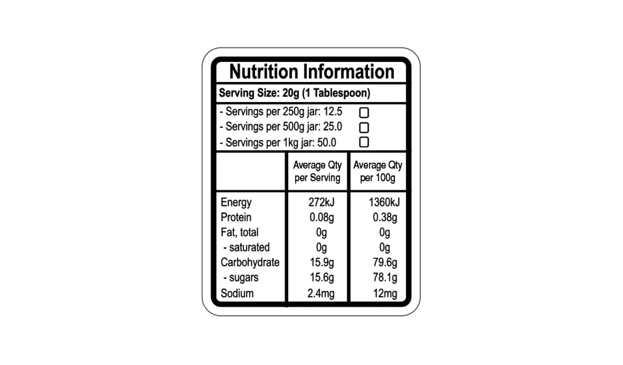 Honey Nutritional Labels (1000pc) Ecrotek Beekeeping Supplies Australia