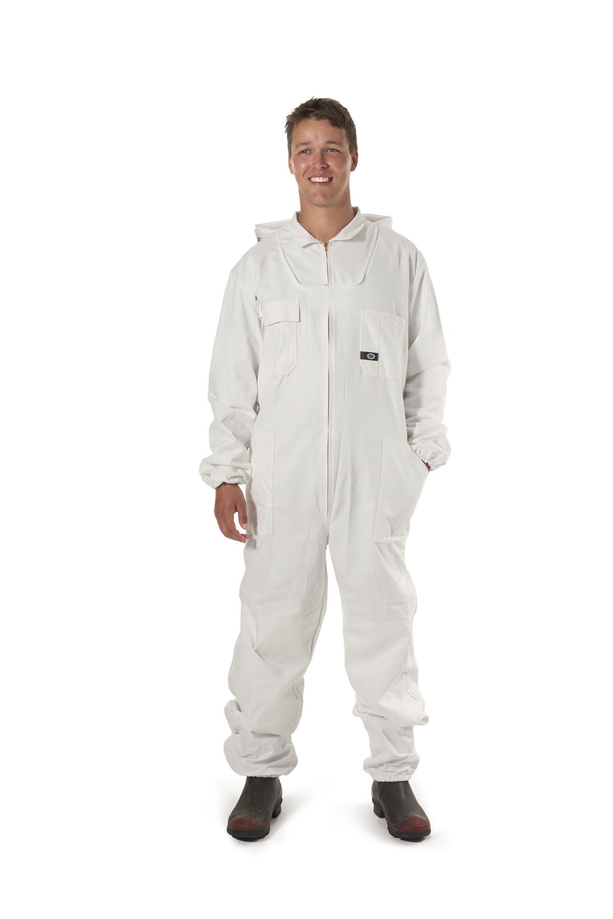 Mens Bee Suit with Folding Hood - (White) - NZ made